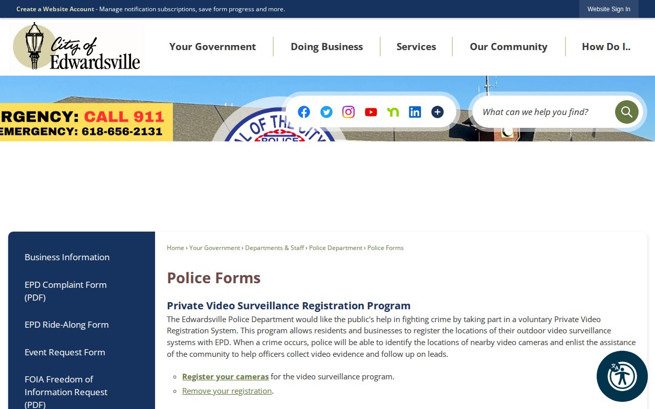 Edwardsville Police Forms page for Madison County police records requests