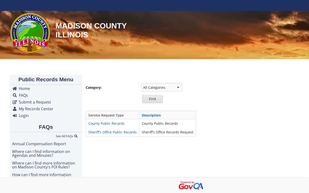 Madison County public records request page for booking records